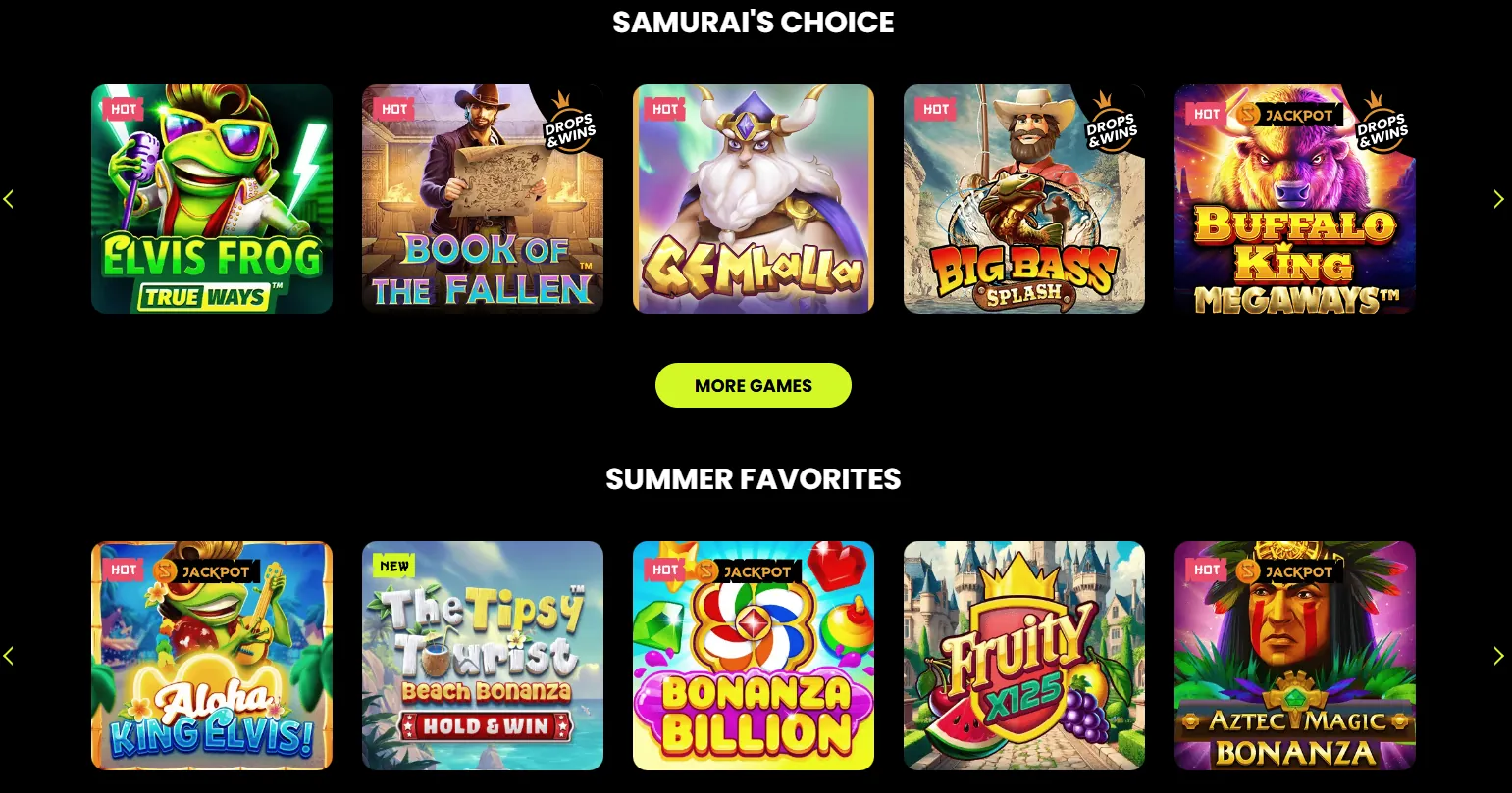 Advertisement for extra jackpot prizes at Spin Samurai casino.